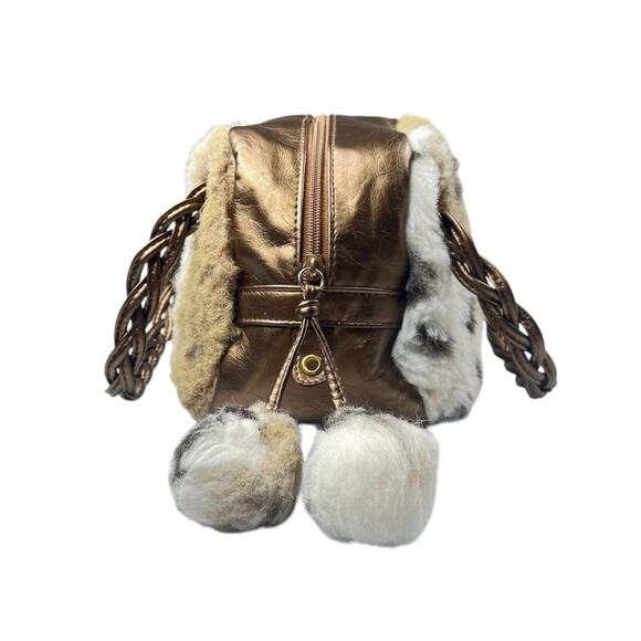 Pritzi Faux Fur Tassel Ball Bronze Mini Shoulder Bag Boho Festival Hippie Chic - Picture 4 of 16